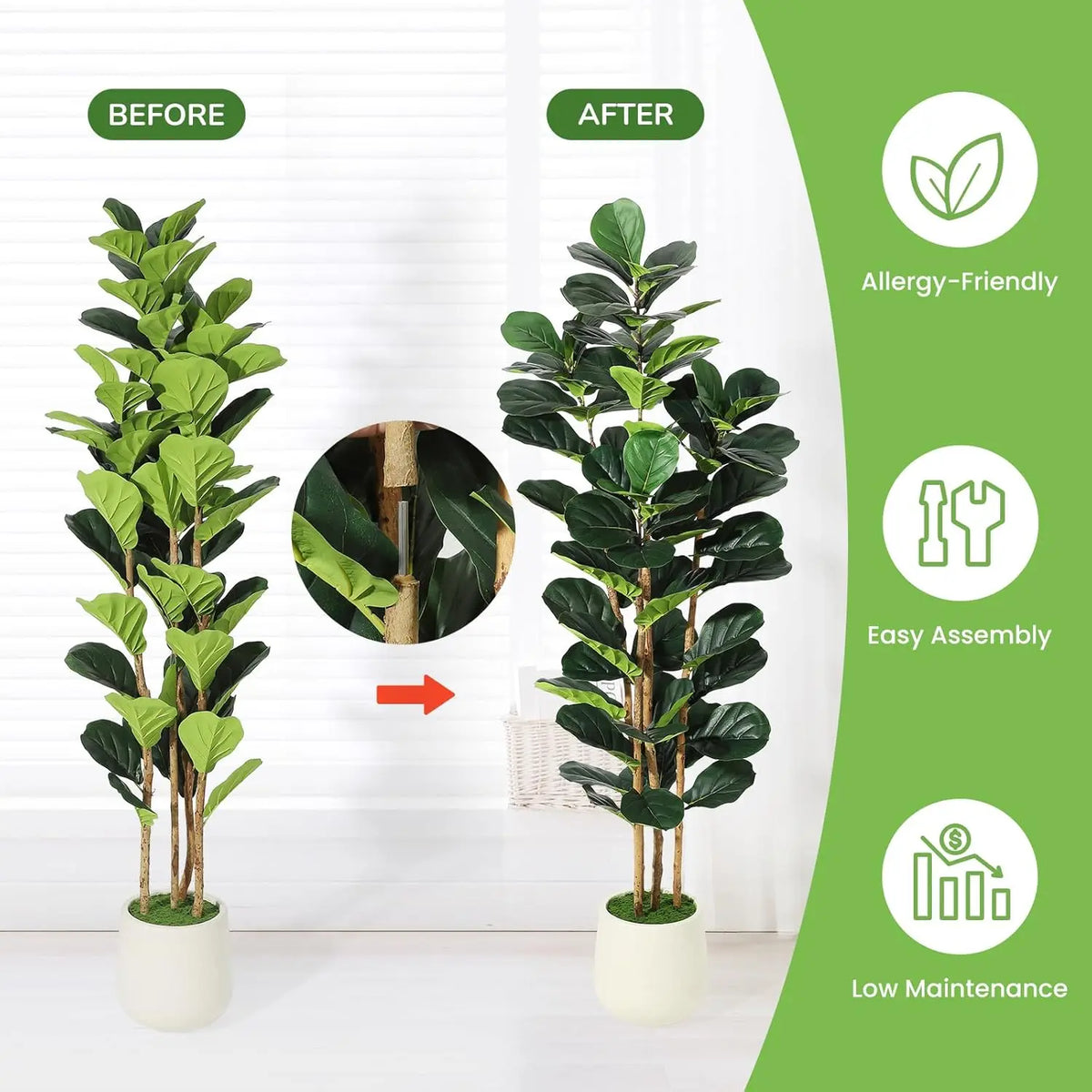 HiMISS Artificial Fiddle Leaf Fig Tree with Pot for Home
