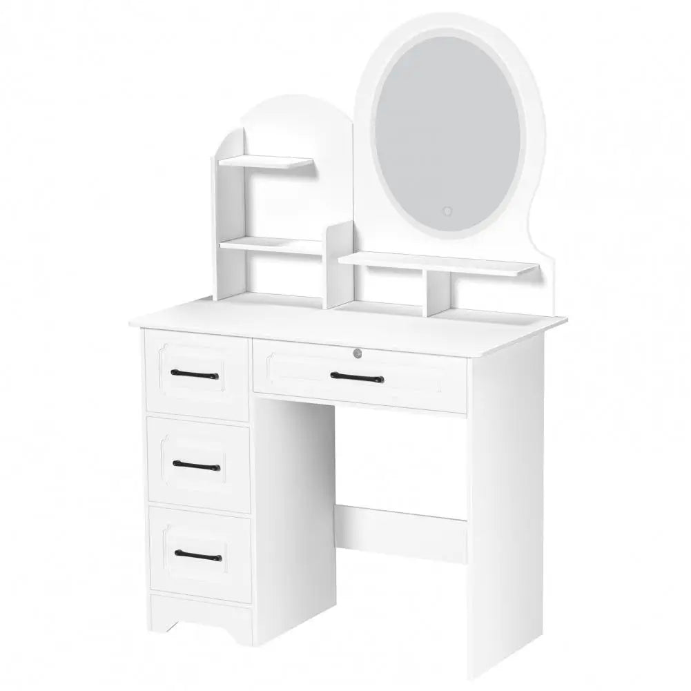 Wooden Makeup Vanity Table With Lighted Mirror And Four Drawers