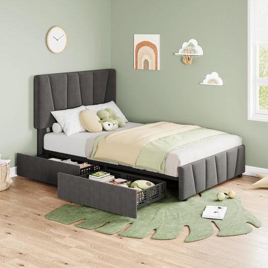 HiMISS Upholstered Platform Bed Frame Adjustable Headboard Storage Drawers