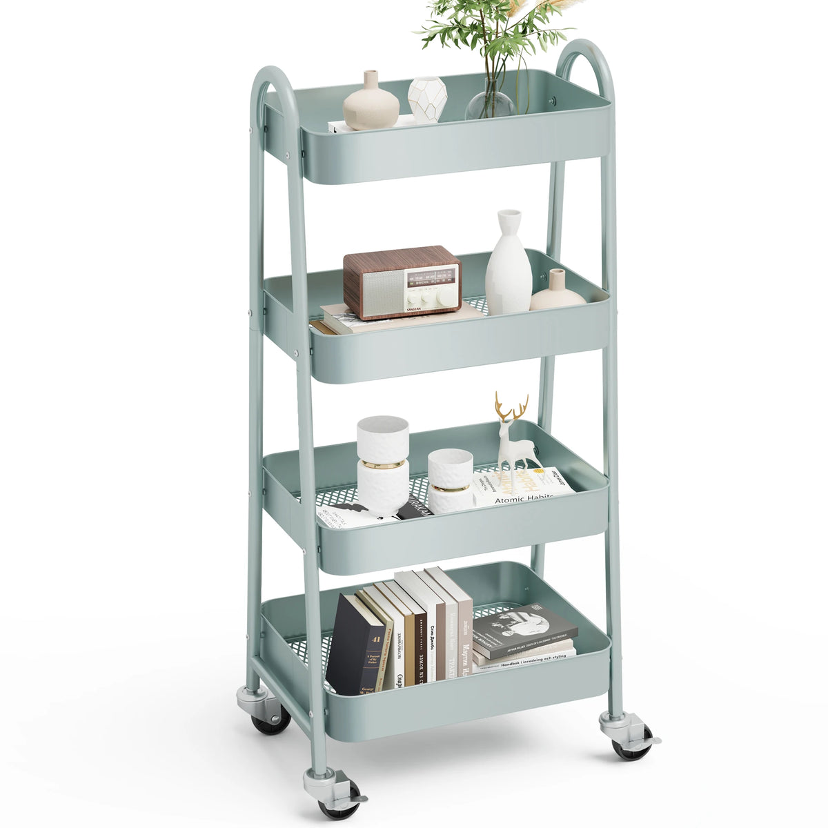 JHK 4 Tier Rolling Storage Cart With Lockable Caster Wheels