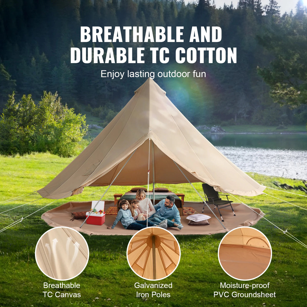 SucceBuy Canvas Bell Tent For Four Seasons Camping With Chimney
