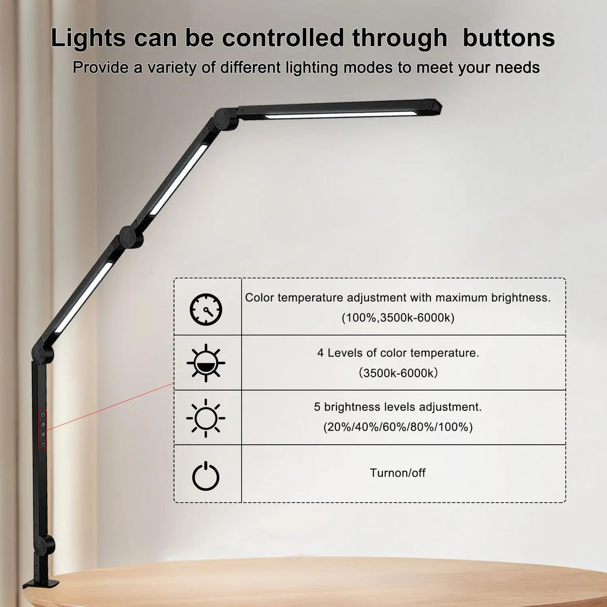 LED Desk Lamp With Clamp Adjustable Swing Arm Touch Control