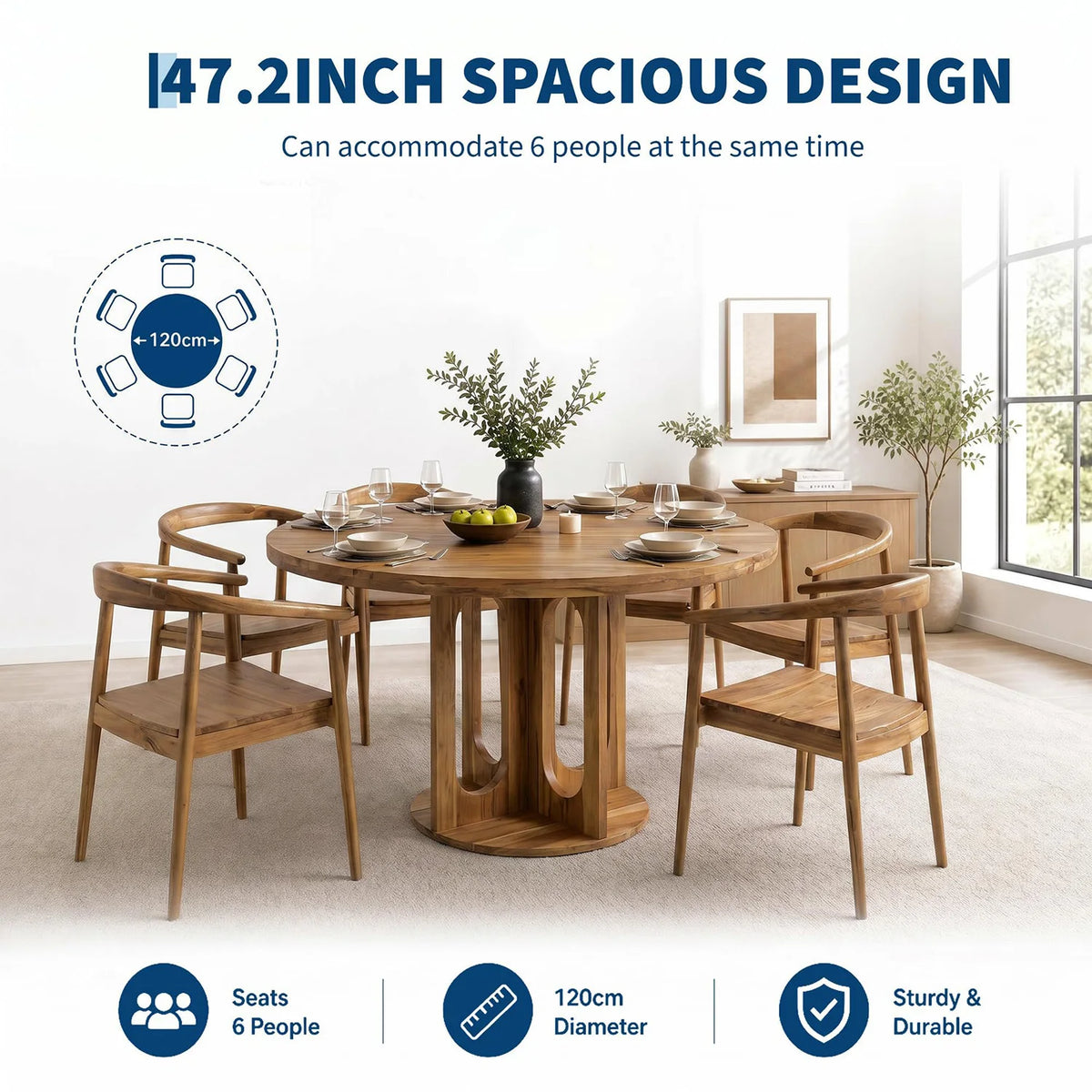 HiMiss Modern Round Dining Table With Arch Pedestal Wooden Base