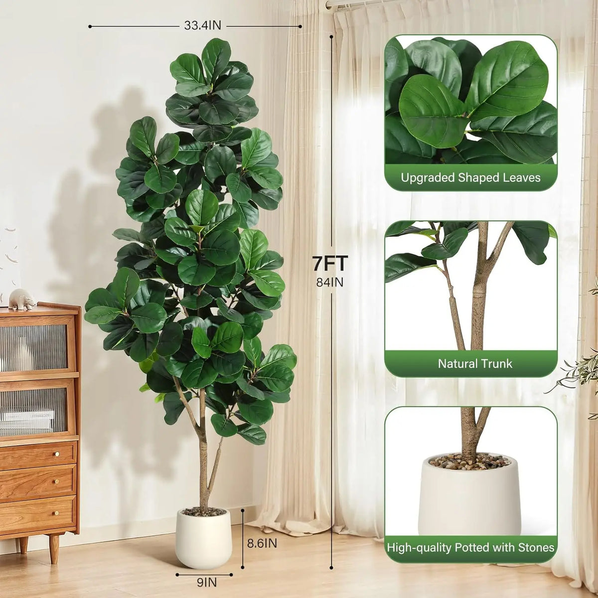HiMISS Artificial Fiddle Leaf Fig Tree Realistic Floor Plant