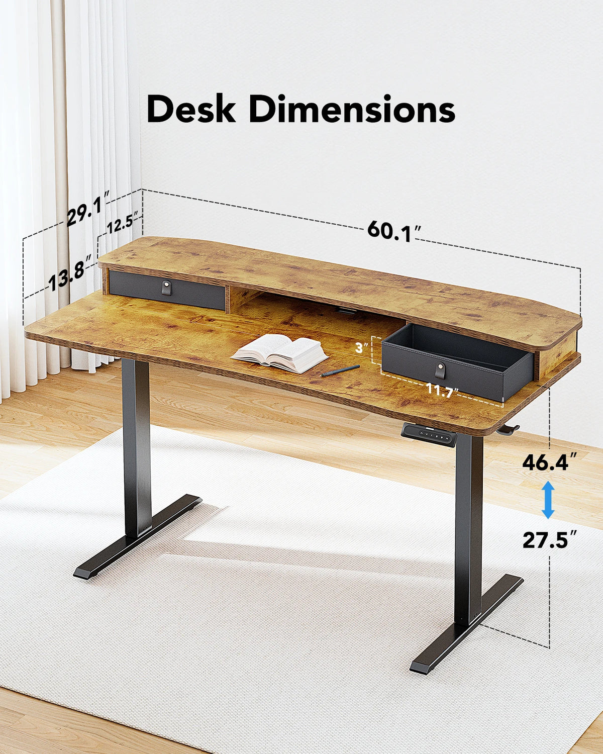 Kyspho Electric Height Adjustable Standing Desk With Dual Drawers