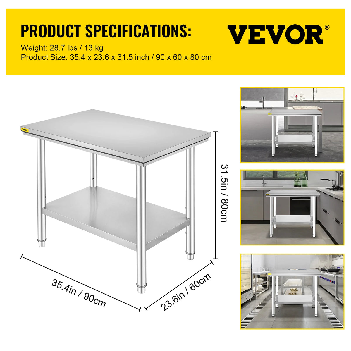 SucceBuy Commercial Stainless Steel Work Table With Undershelf