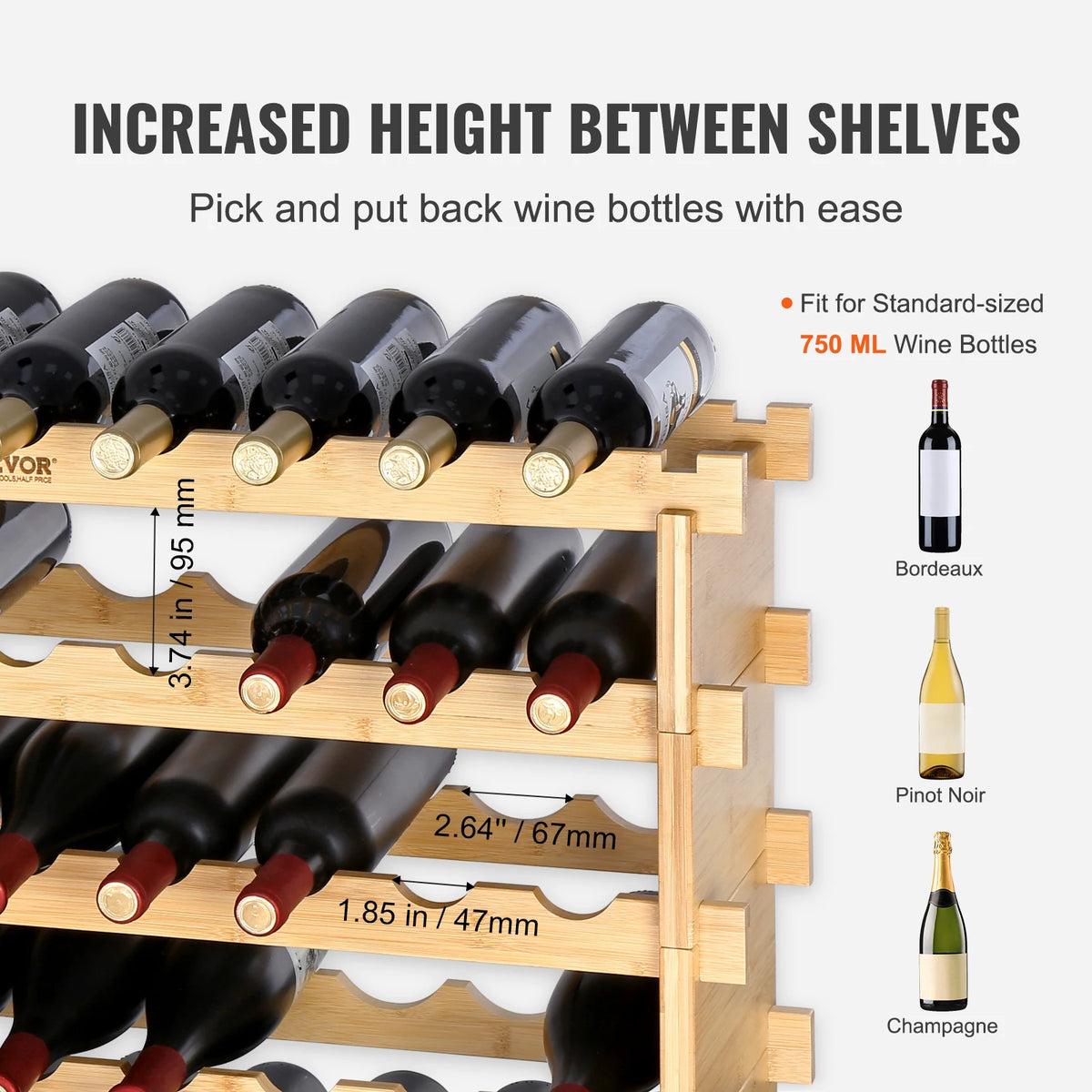 SucceBuy Bamboo Stackable Wine Rack Free Standing Storage Shelf