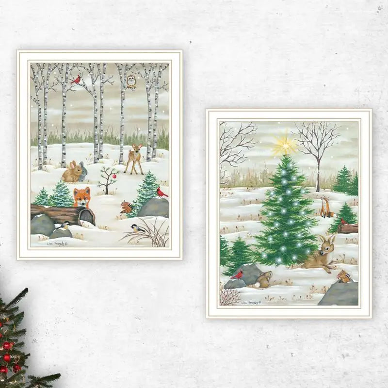 2-Piece Woodland Critters Christmas Framed Wall Art Set For Home