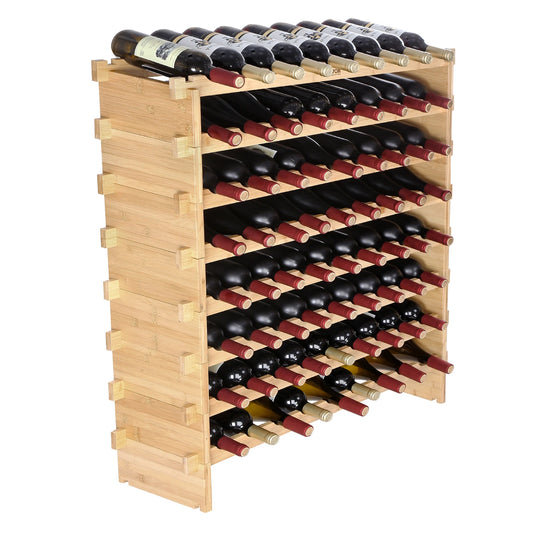 SucceBuy Bamboo Stackable Wine Rack Free Standing Storage Shelf