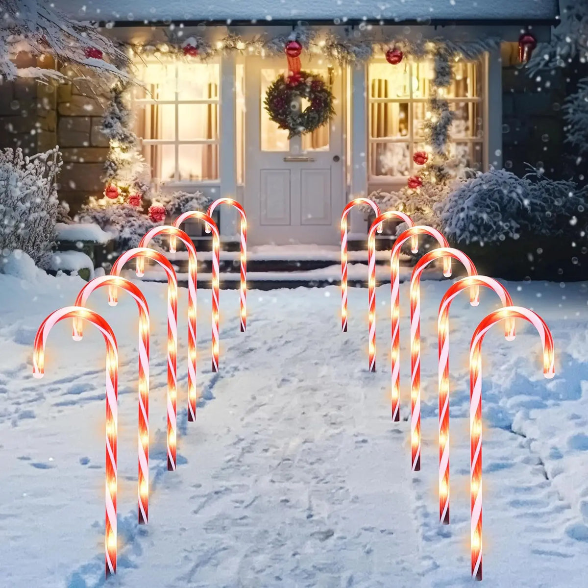 Joyfy Christmas Candy Cane Pathway Marker Lights Set of 12