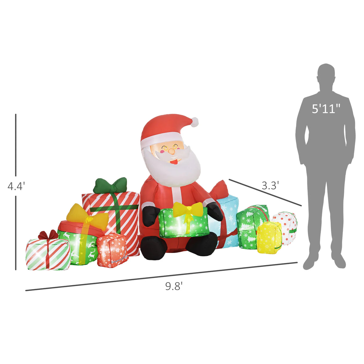 Christmas Inflatable Santa Claus With Gift Boxes And Led Lights