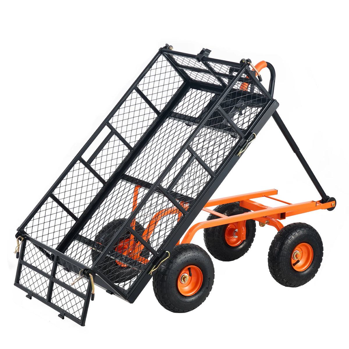 SucceBuy Sturdy Metal Garden Cart With Heavy Duty Utility Wagon
