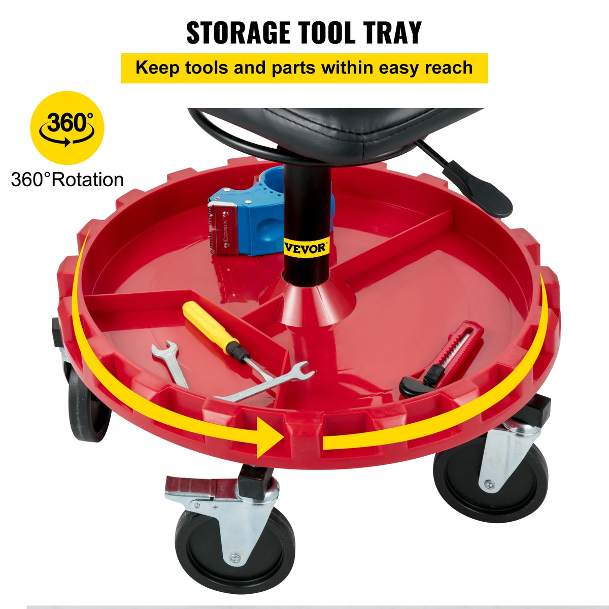 SucceBuy Adjustable Rolling Garage Stool With Tool Tray And Casters