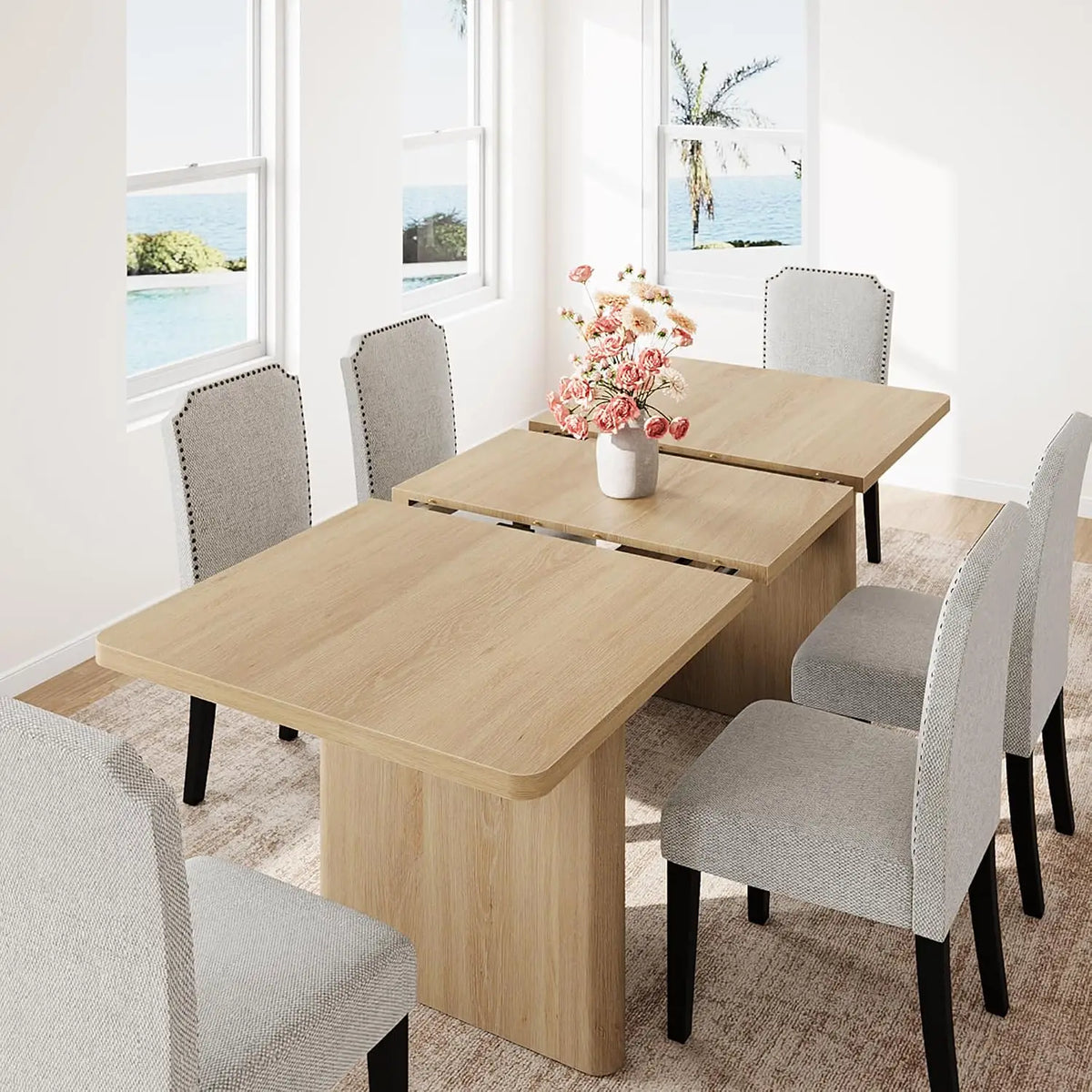 HiMISS Farmhouse Extendable Dining Table With Solid Wooden Base Design