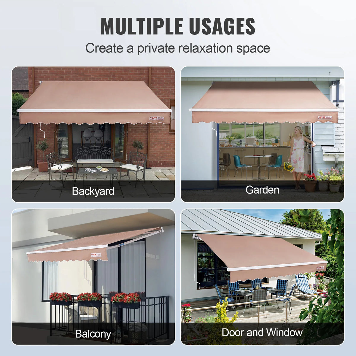 SucceBuy Manual Retractable Outdoor Awning Sun Shade Cover