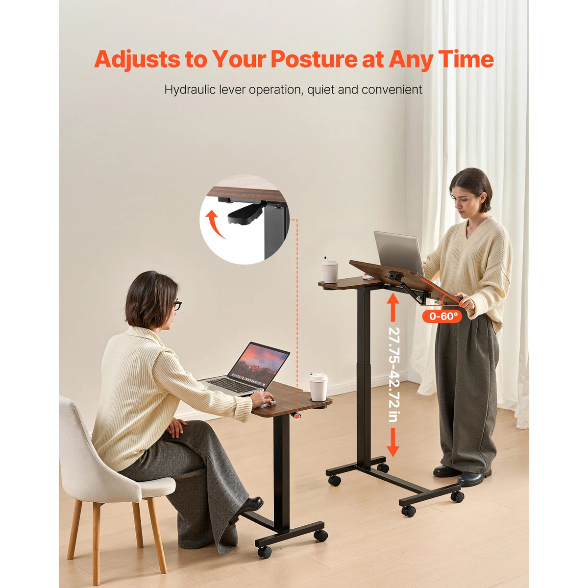 SucceBuy Adjustable Overbed Table With Swivel Casters And Laptop Desk