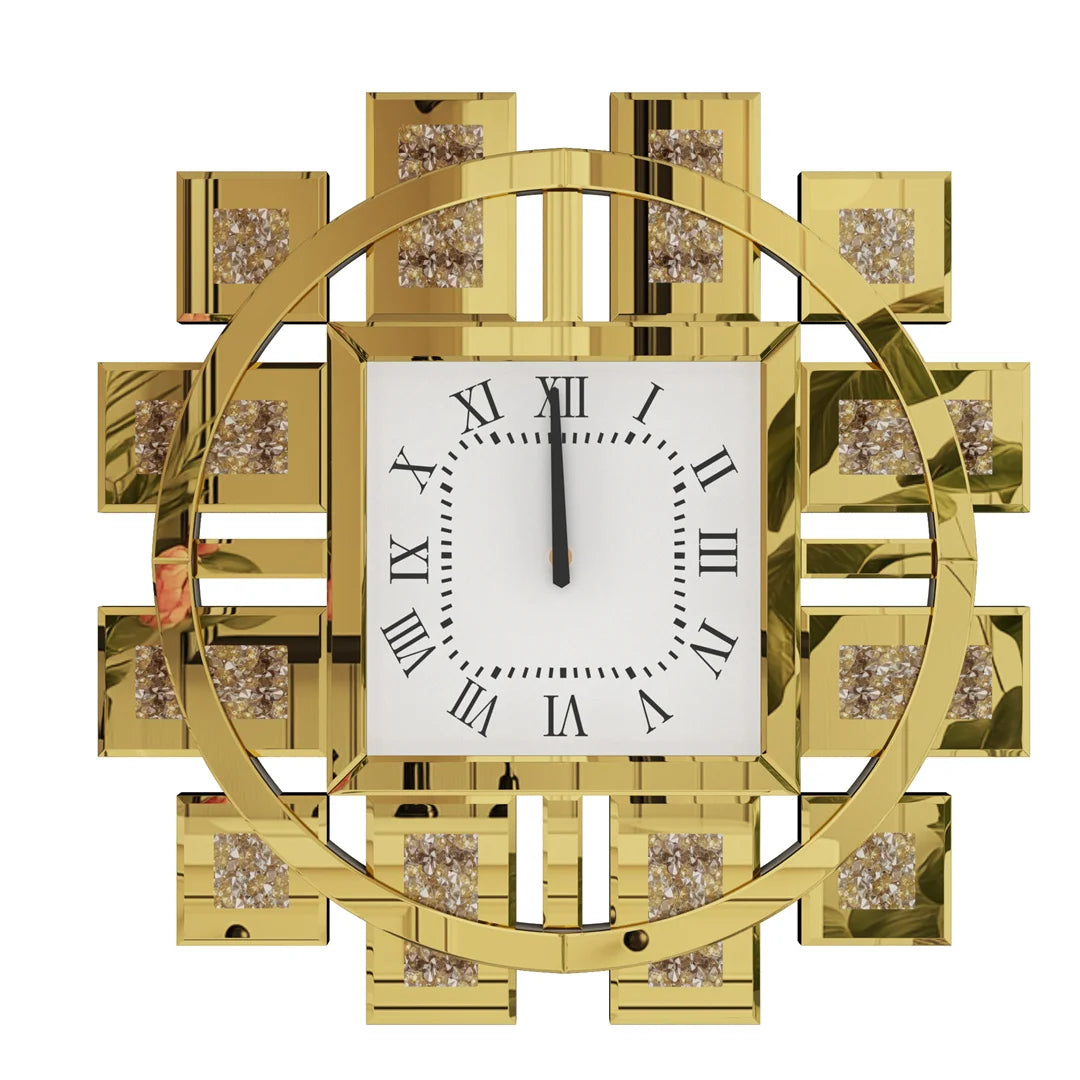 Decorative Resin Wall Clock With Crystal Diamond Inlay Battery Operated