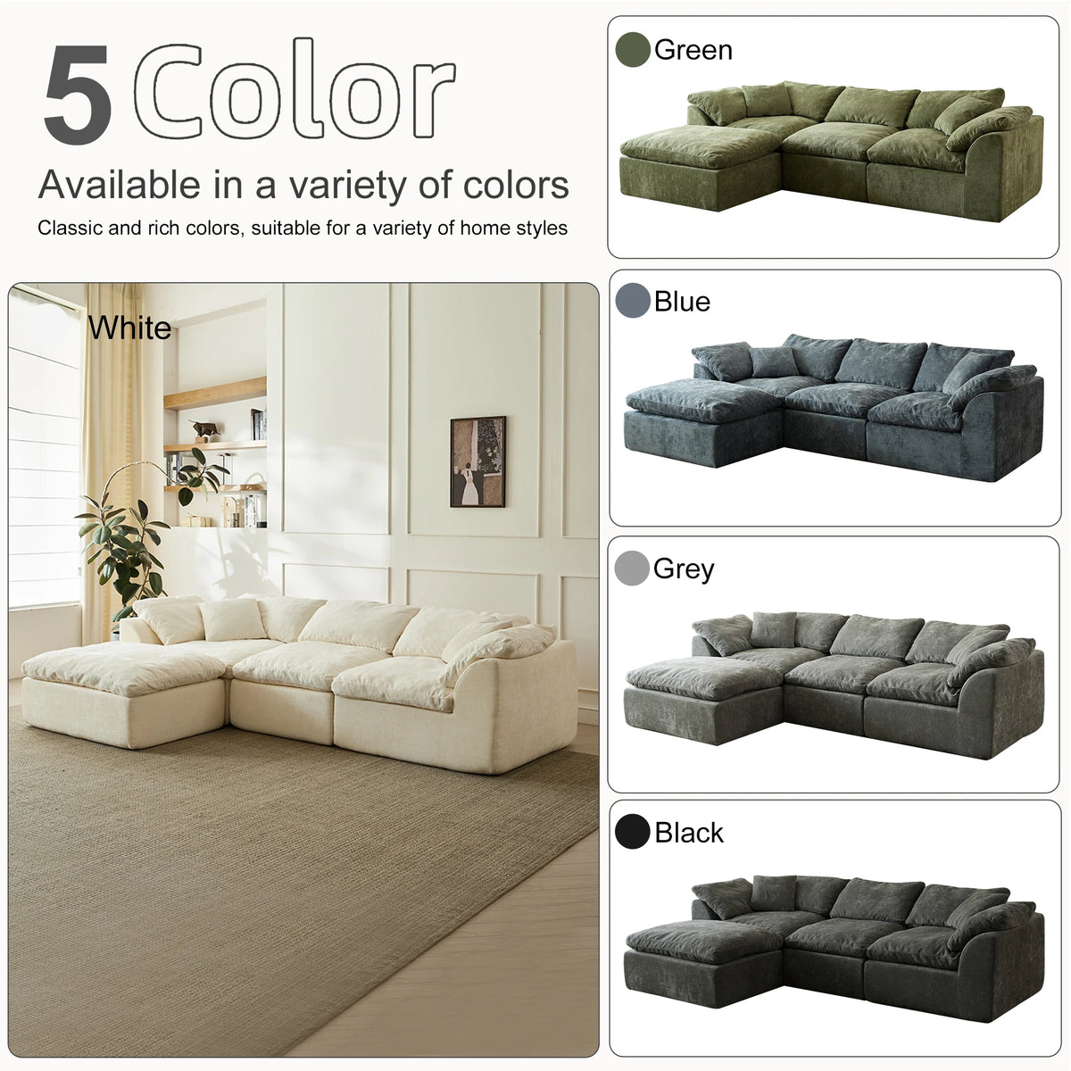 Yeflixvrau Modern Cloud L Shaped Sectional Sofa With Ottoman