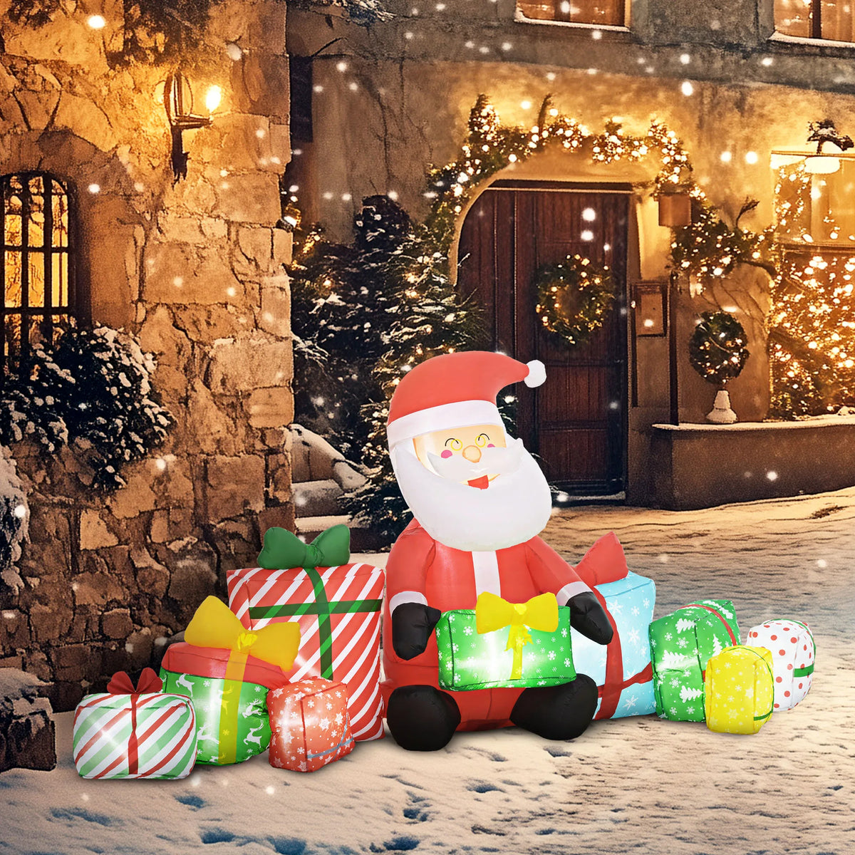 Christmas Inflatable Santa Claus With Gift Boxes And Led Lights
