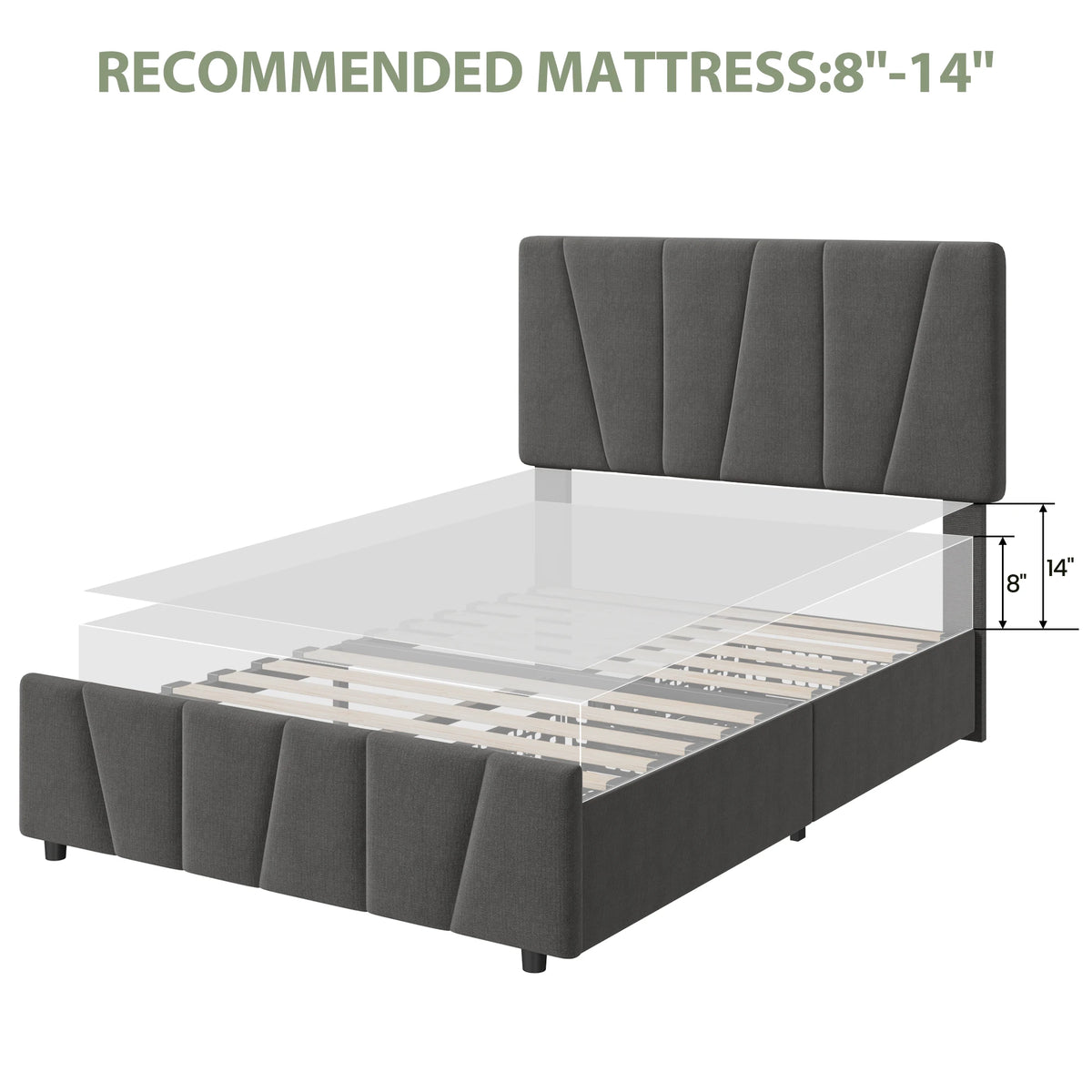 HiMISS Upholstered Platform Bed Frame Adjustable Headboard Storage Drawers
