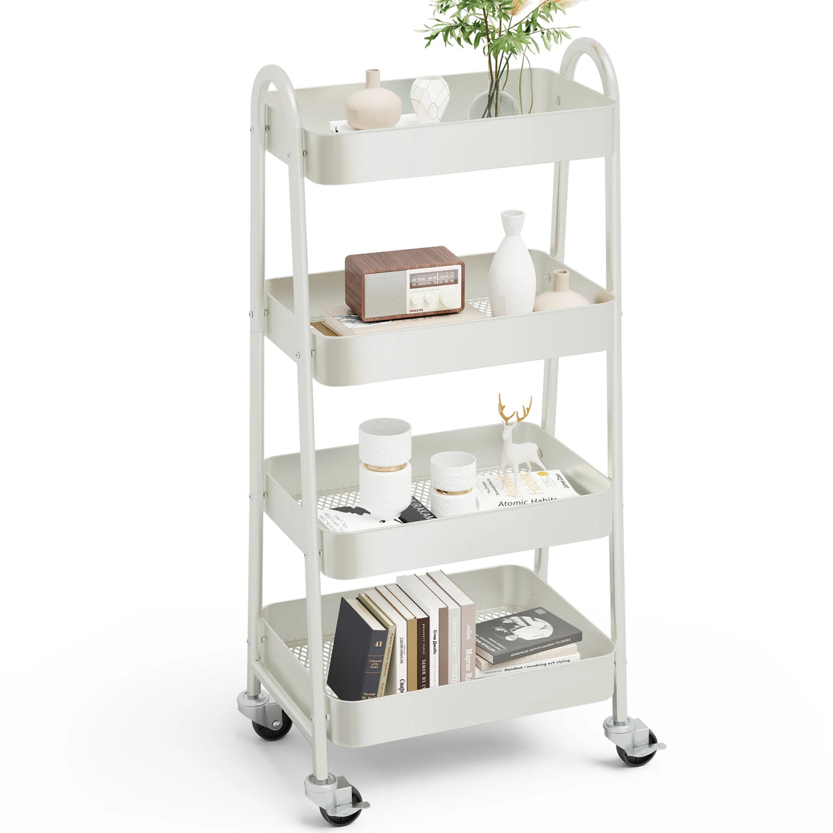 JHK 4 Tier Rolling Storage Cart With Lockable Caster Wheels