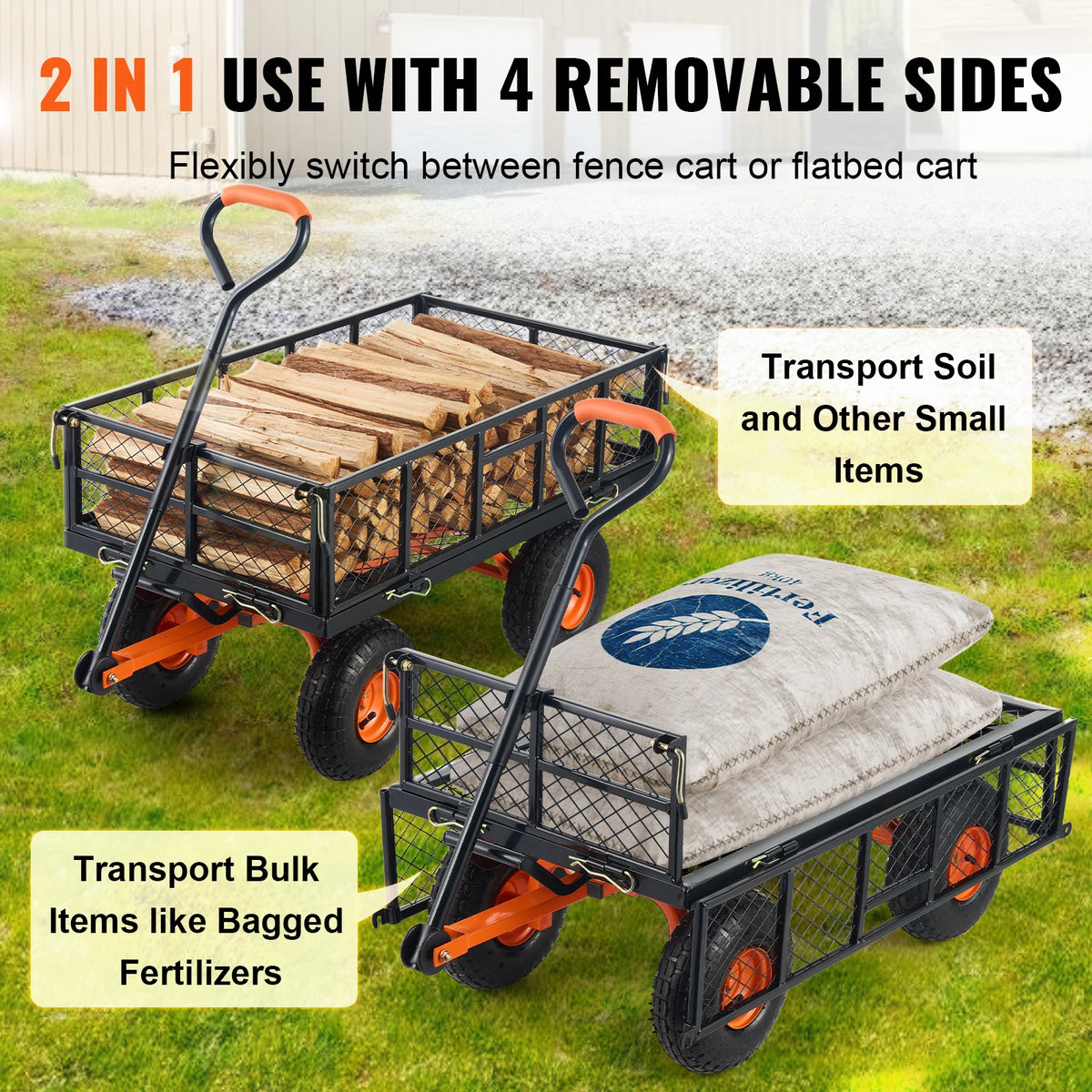 SucceBuy Sturdy Metal Garden Cart With Heavy Duty Utility Wagon