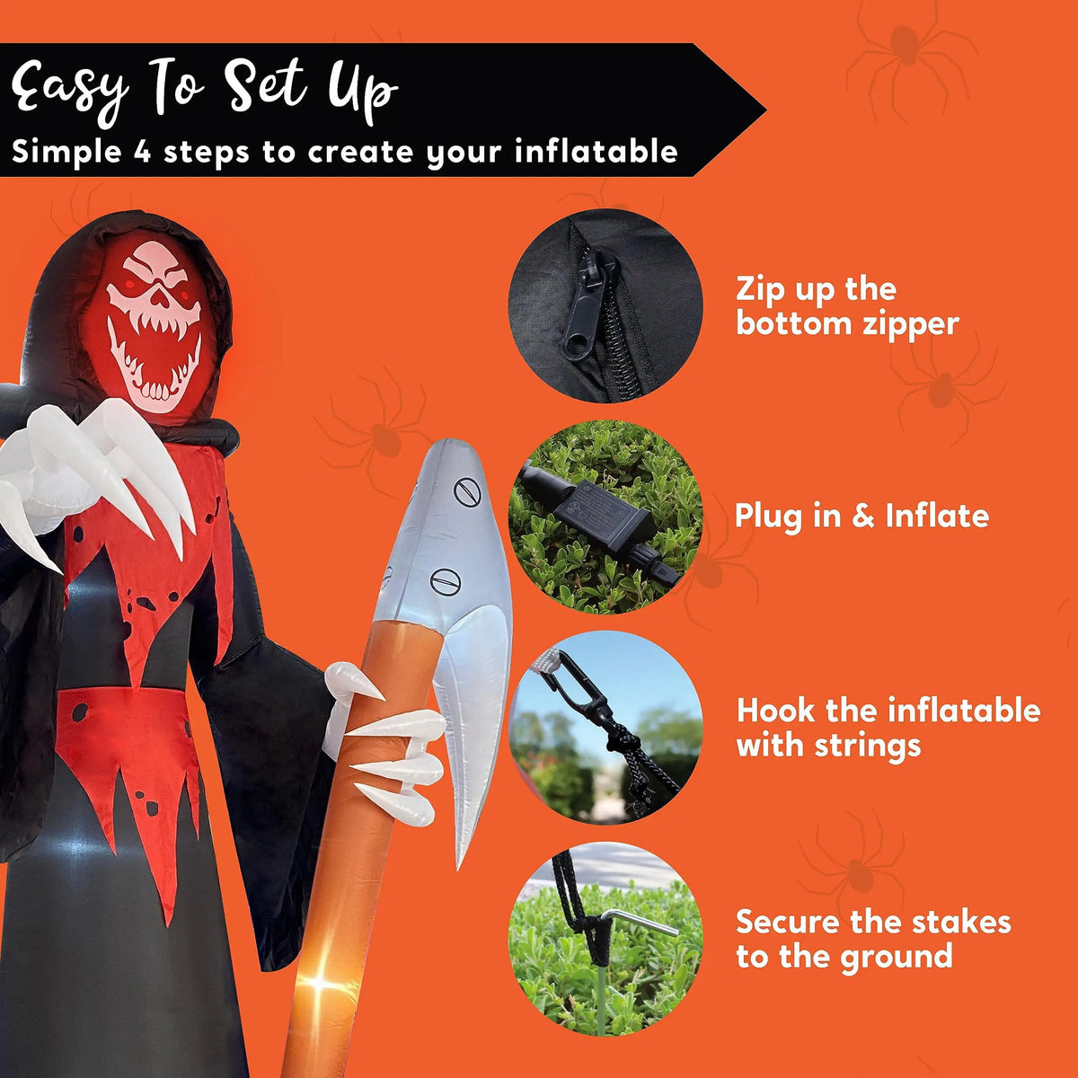Joyfy Halloween Inflatable Grim Reaper With Scythe And LED Lights