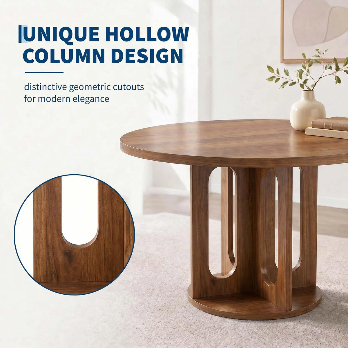 HiMiss Modern Round Dining Table With Arch Pedestal Wooden Base