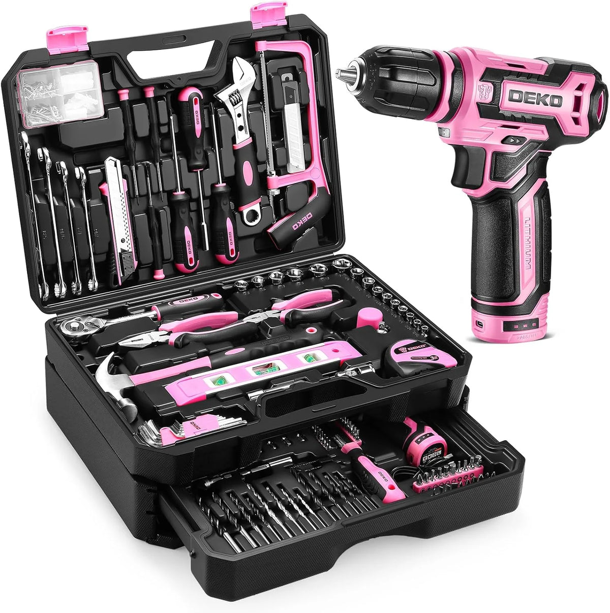 DEKO Hand Repair Toolbox With Cordless Drill Storage