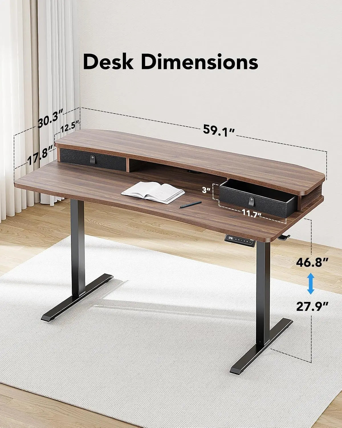 Kyspho Electric Height Adjustable Standing Desk With Dual Drawers