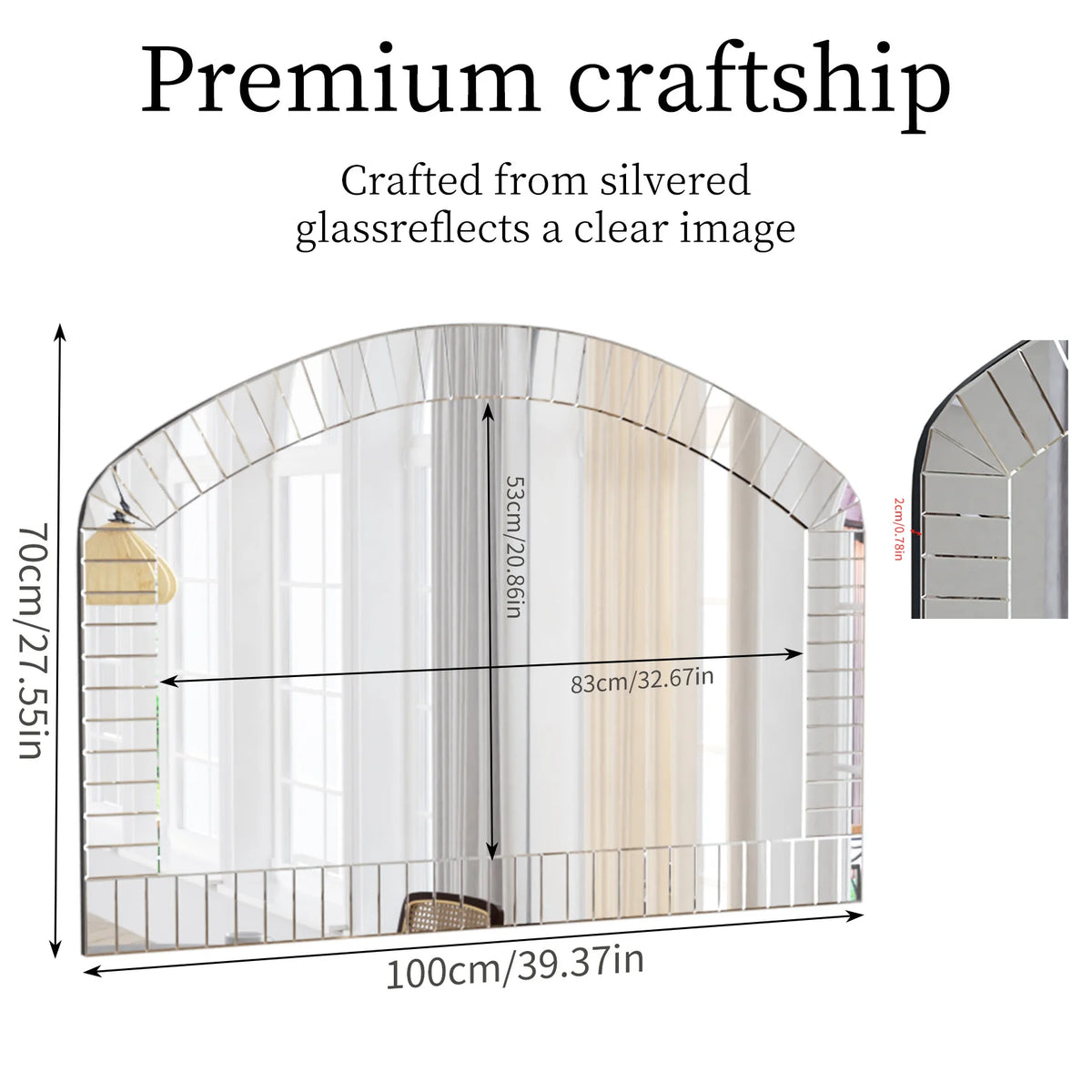 Venetian Arched Wall Mirror With Polished Beveled Glass Edge