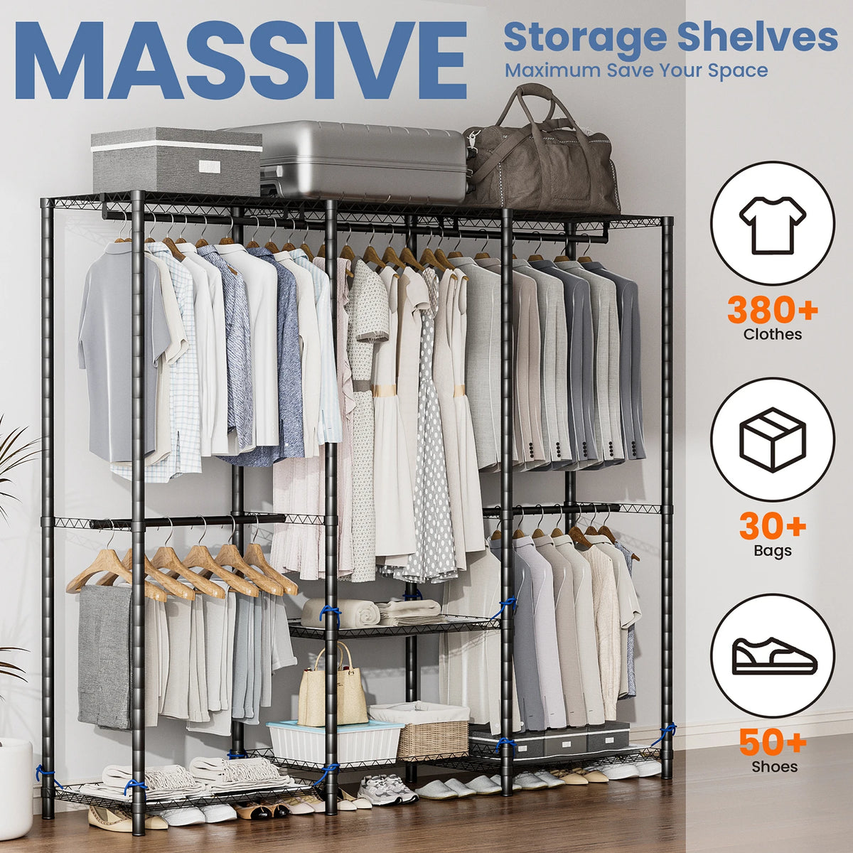 Freestanding Metal Clothes Rack And Storage Organizer