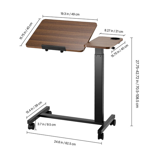 SucceBuy Adjustable Overbed Table With Swivel Casters And Laptop Desk