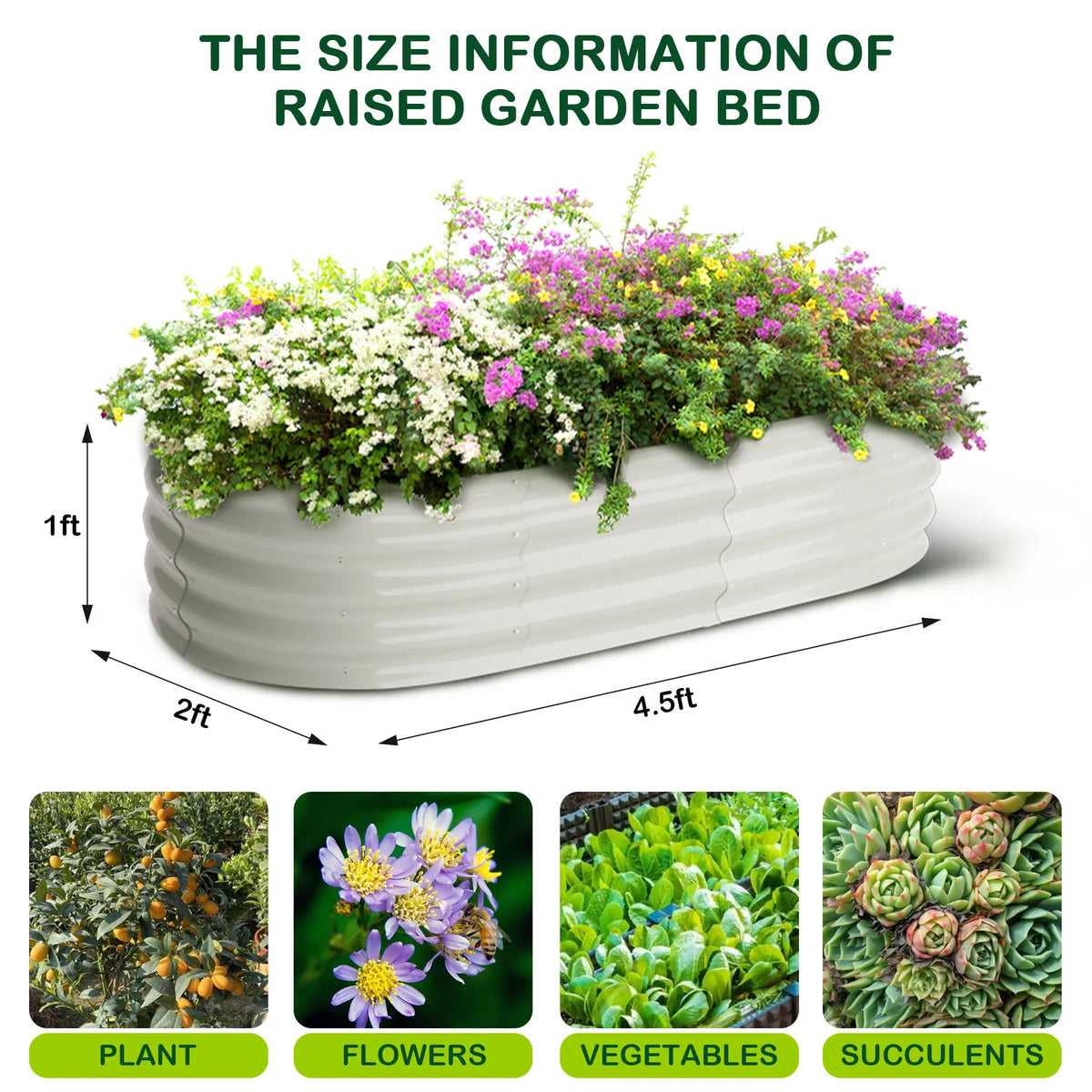HiMISS Galvanized Steel Oval Raised Garden Planter Box For Plants
