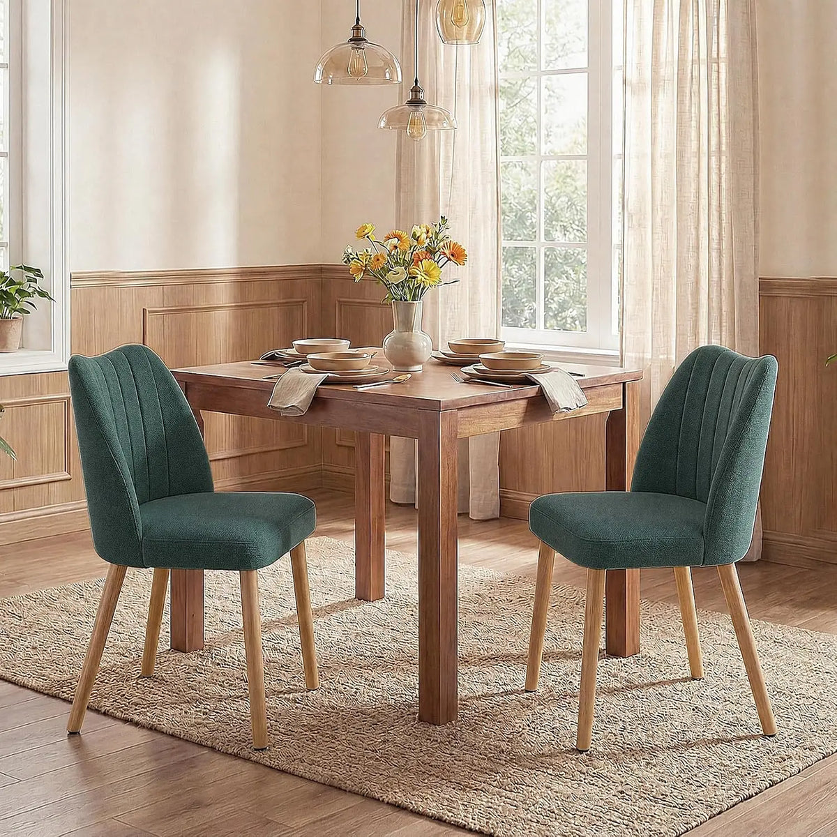 HiMISS Set Of Two Mid Century Modern Fabric Dining Chairs