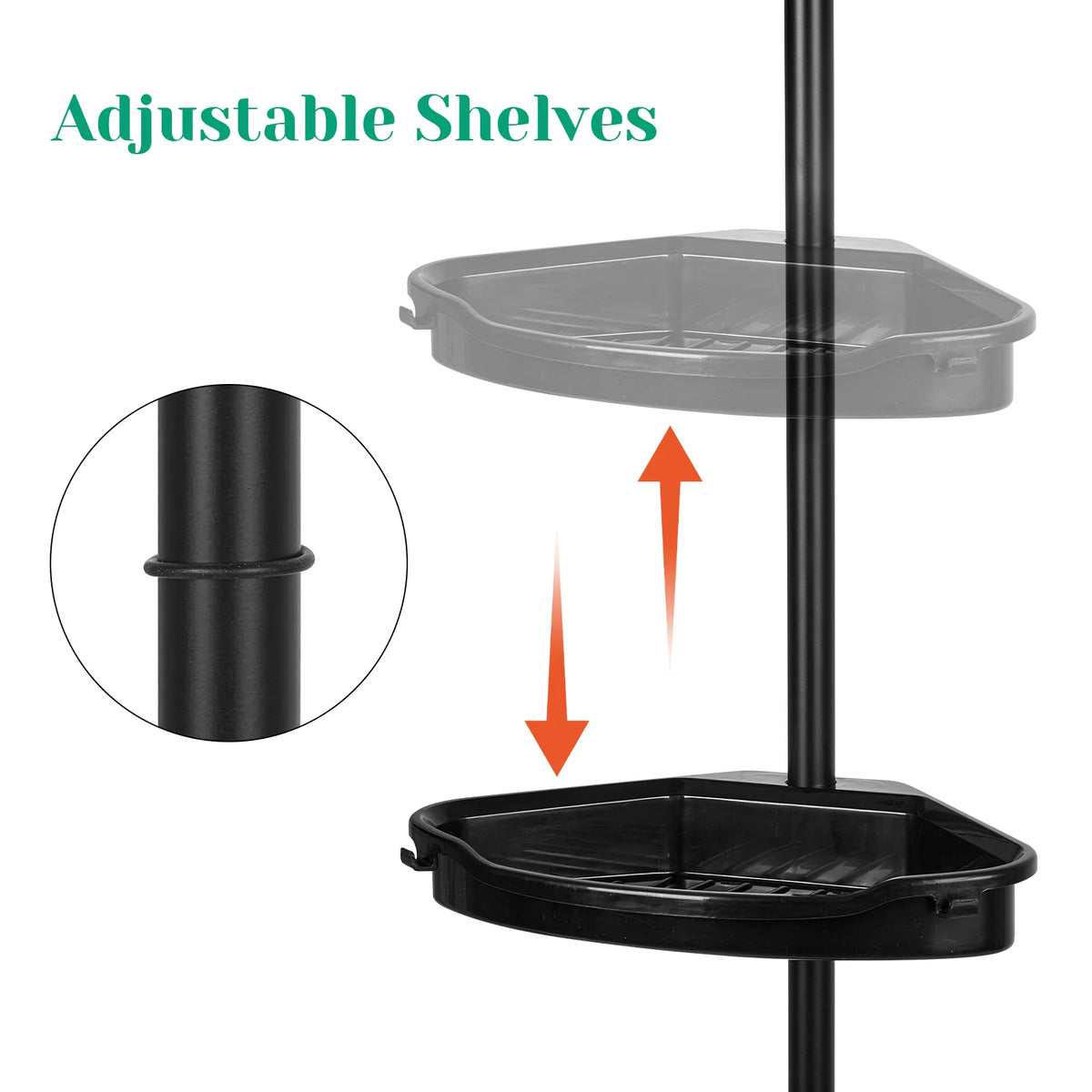 HiMISS Tension Pole Shower Caddy With Four Adjustable Storage Shelves