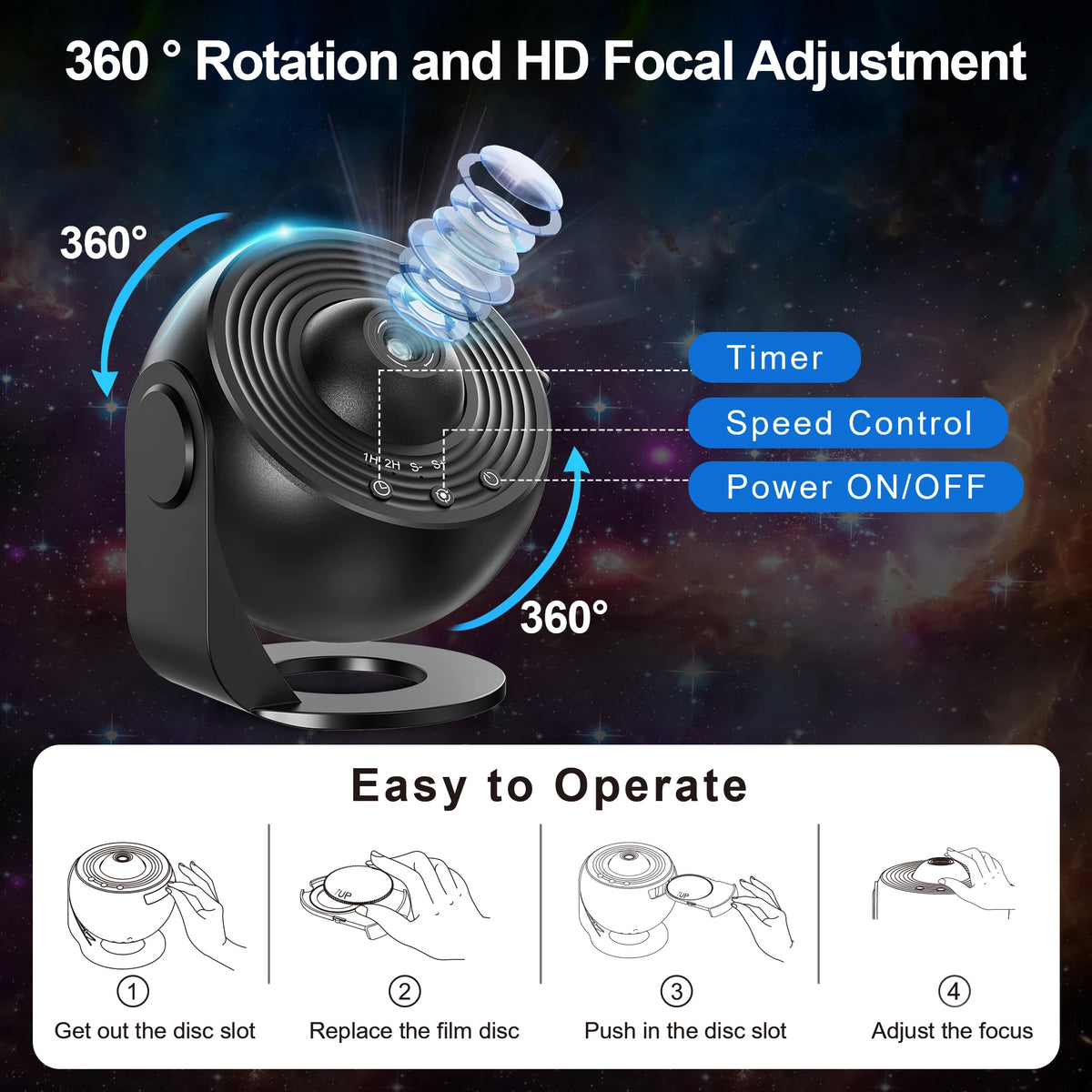 Aiopp Galaxy Projector Featuring Silent Operation And Led Night Light