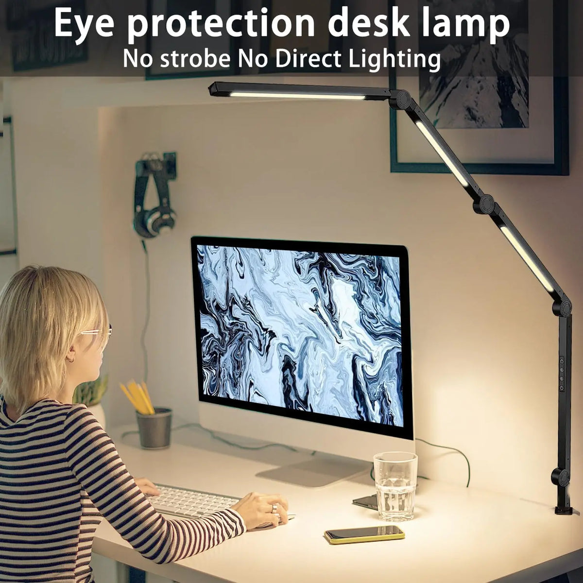 LED Desk Lamp With Clamp Adjustable Swing Arm Touch Control