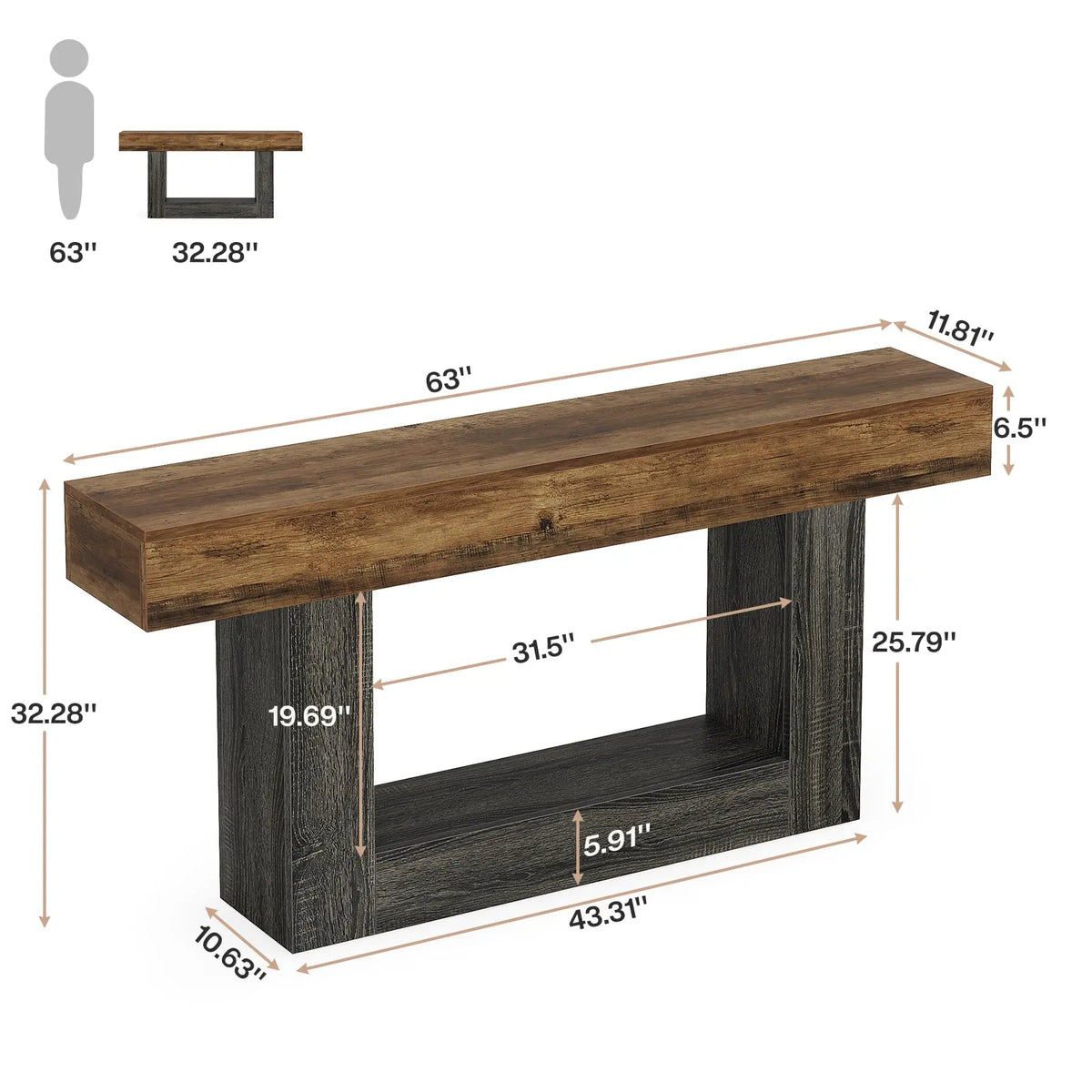 Tribesigns Farmhouse Two Tier Wood Console Table For Living Room