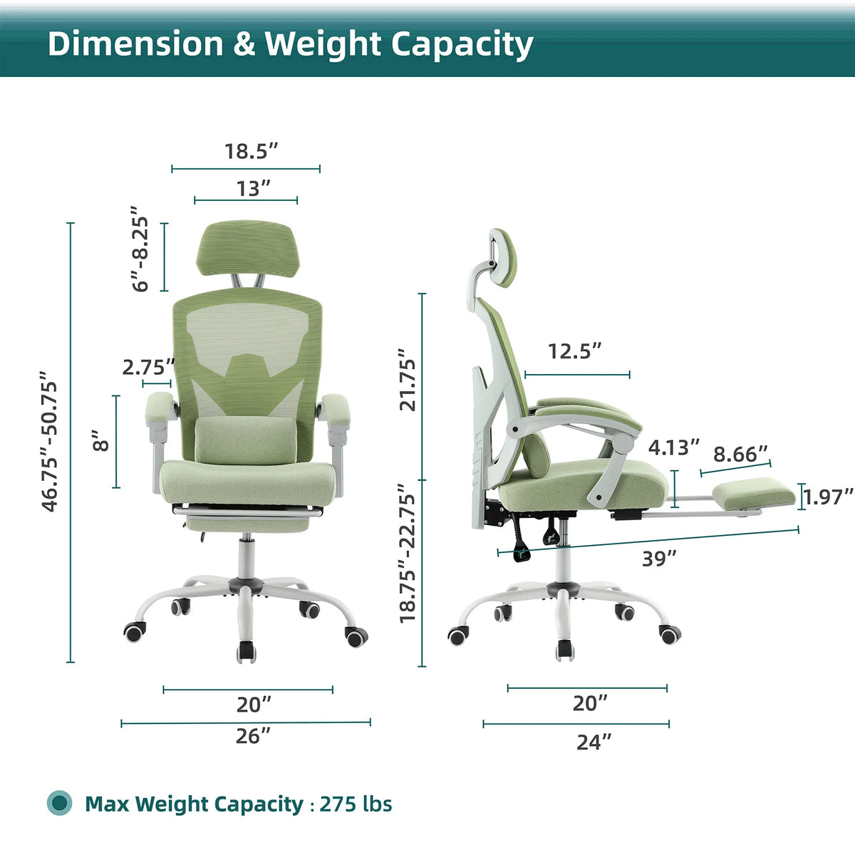 JHK Ergonomic Reclining High Back Mesh Rocking Swivel Gaming Chair