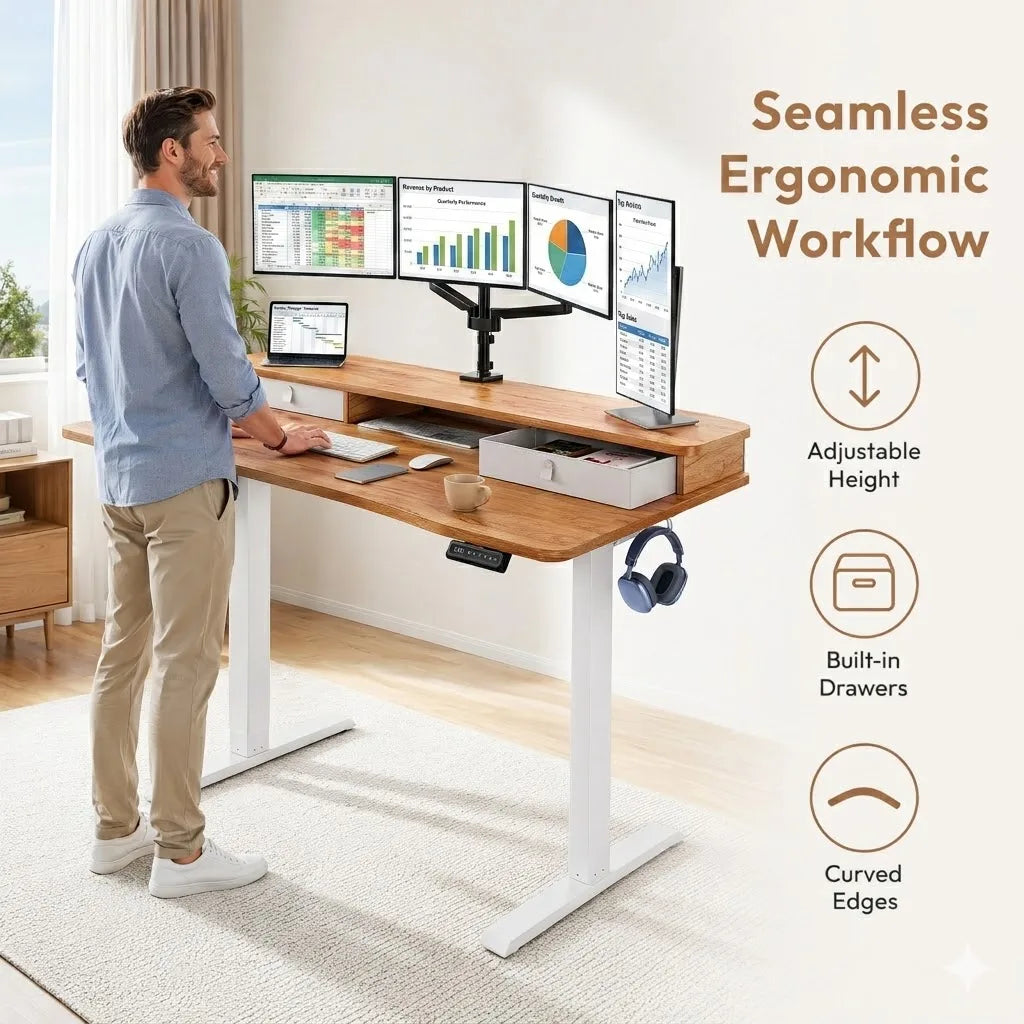 Kyspho Electric Height Adjustable Standing Desk With Dual Drawers