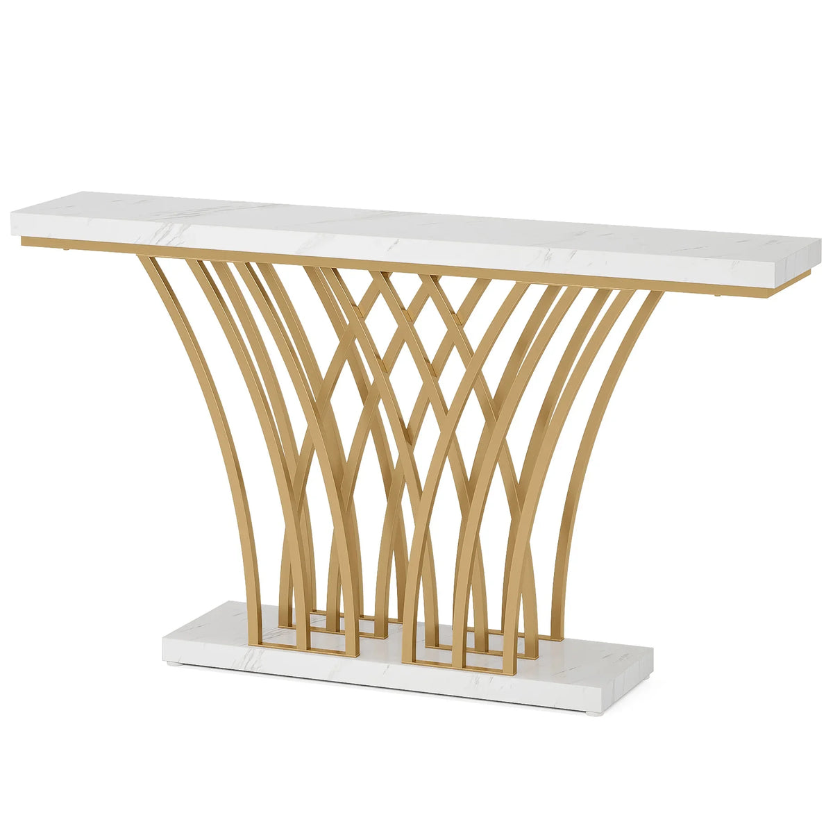 Tribesigns Modern Console Table With Grid Metal Base For Entryway