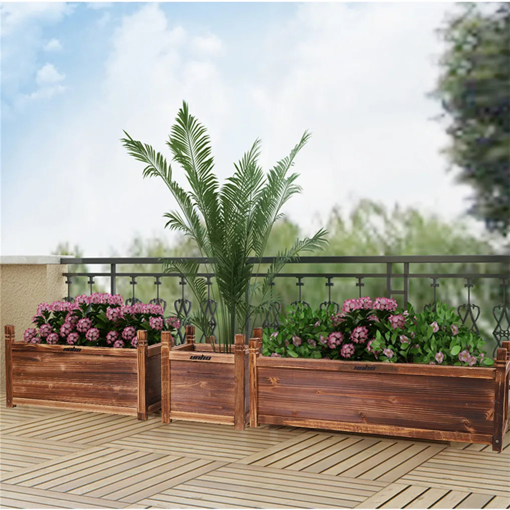 Pine Wood Raised Garden Planter Box For Indoor Outdoor Plants