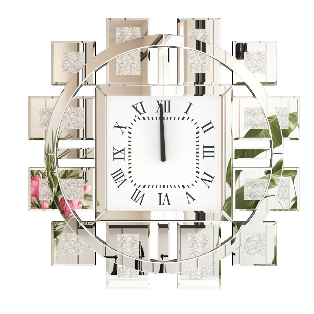 Decorative Resin Wall Clock With Crystal Diamond Inlay Battery Operated