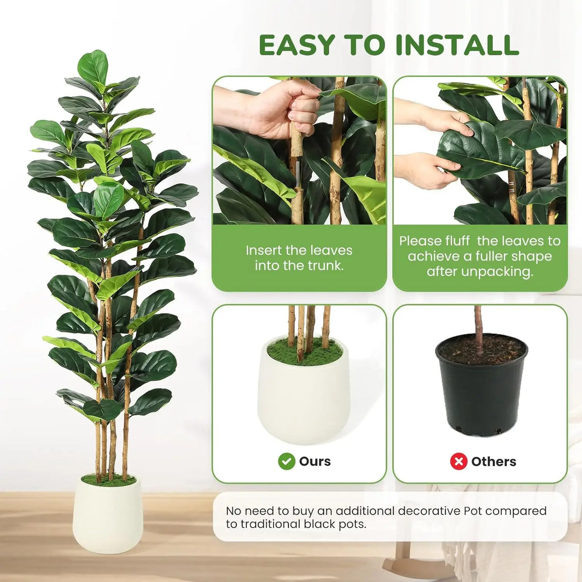 HiMISS Artificial Fiddle Leaf Fig Tree with Pot for Home