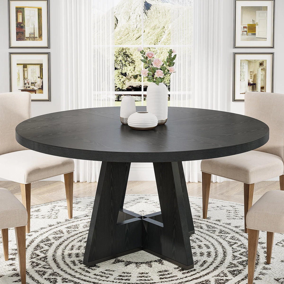 Tribesigns Round Farmhouse Dining Table For Dining Room