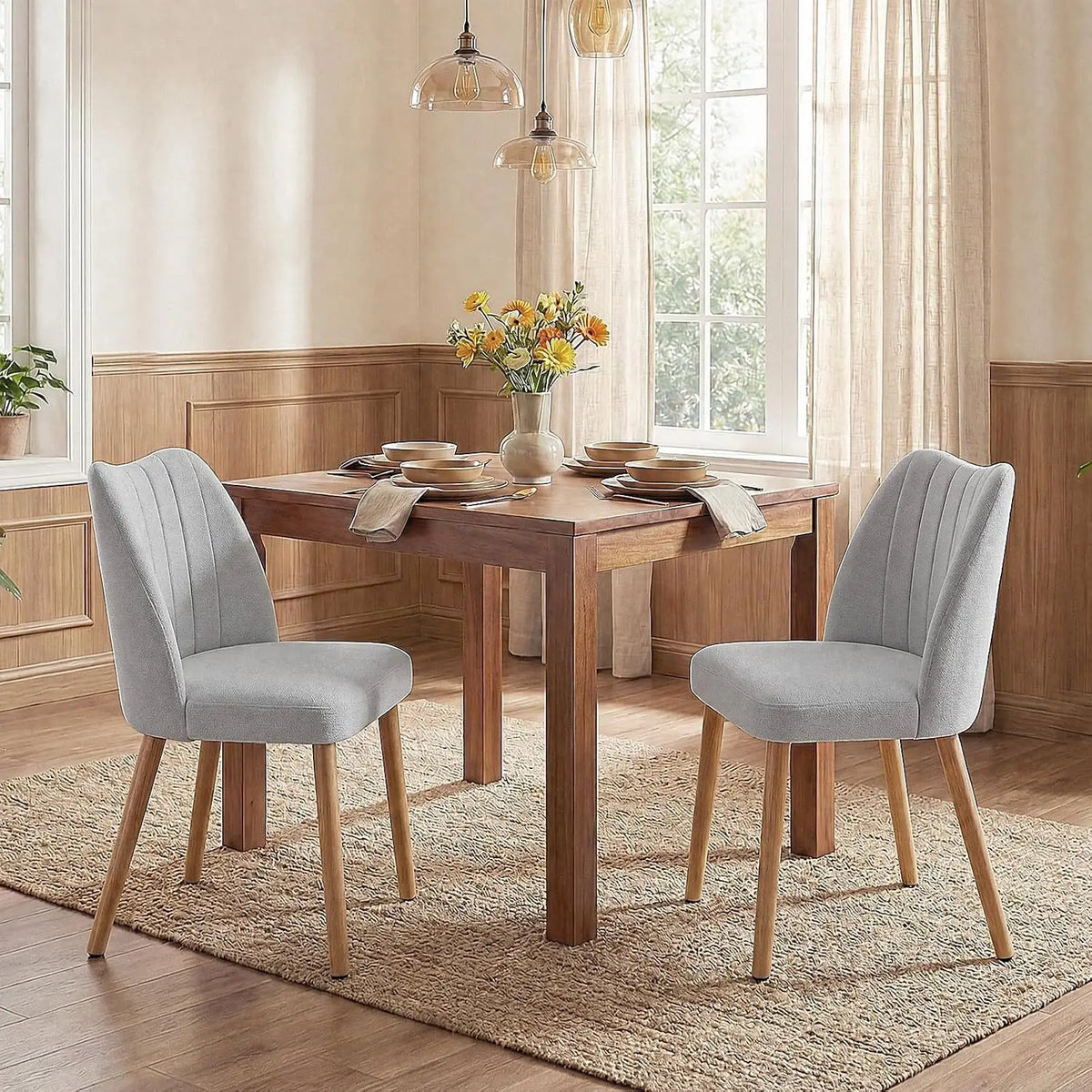 HiMISS Set Of Two Mid Century Modern Fabric Dining Chairs