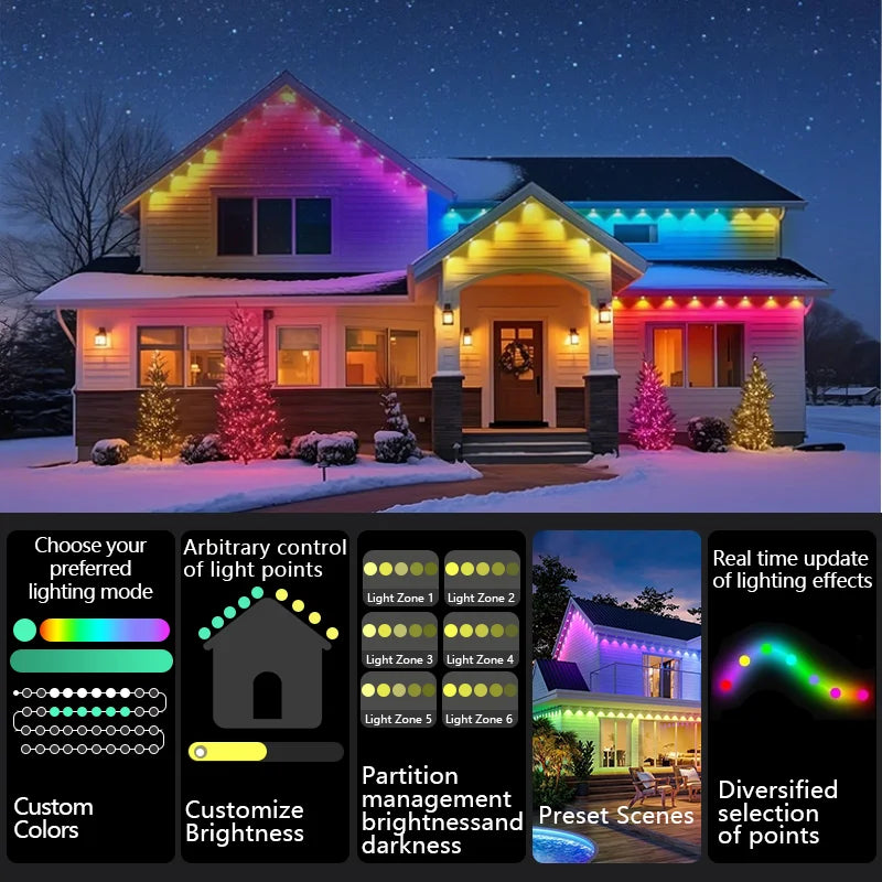 MIMIRGB Smart Permanent Outdoor RGBIC String Lights For Gardens