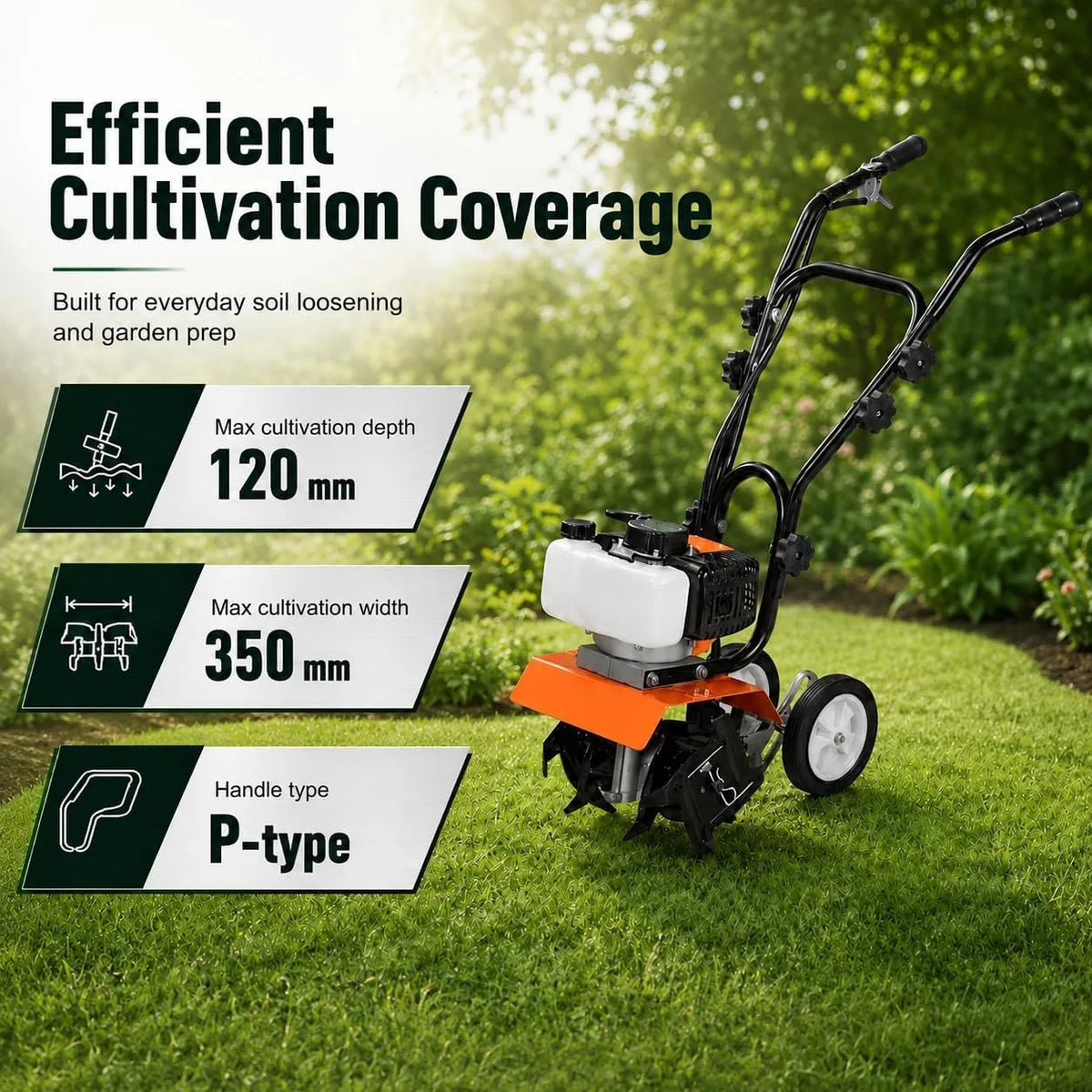 52CC Gas Powered Tiller Cultivator With Adjustable Steel Tines