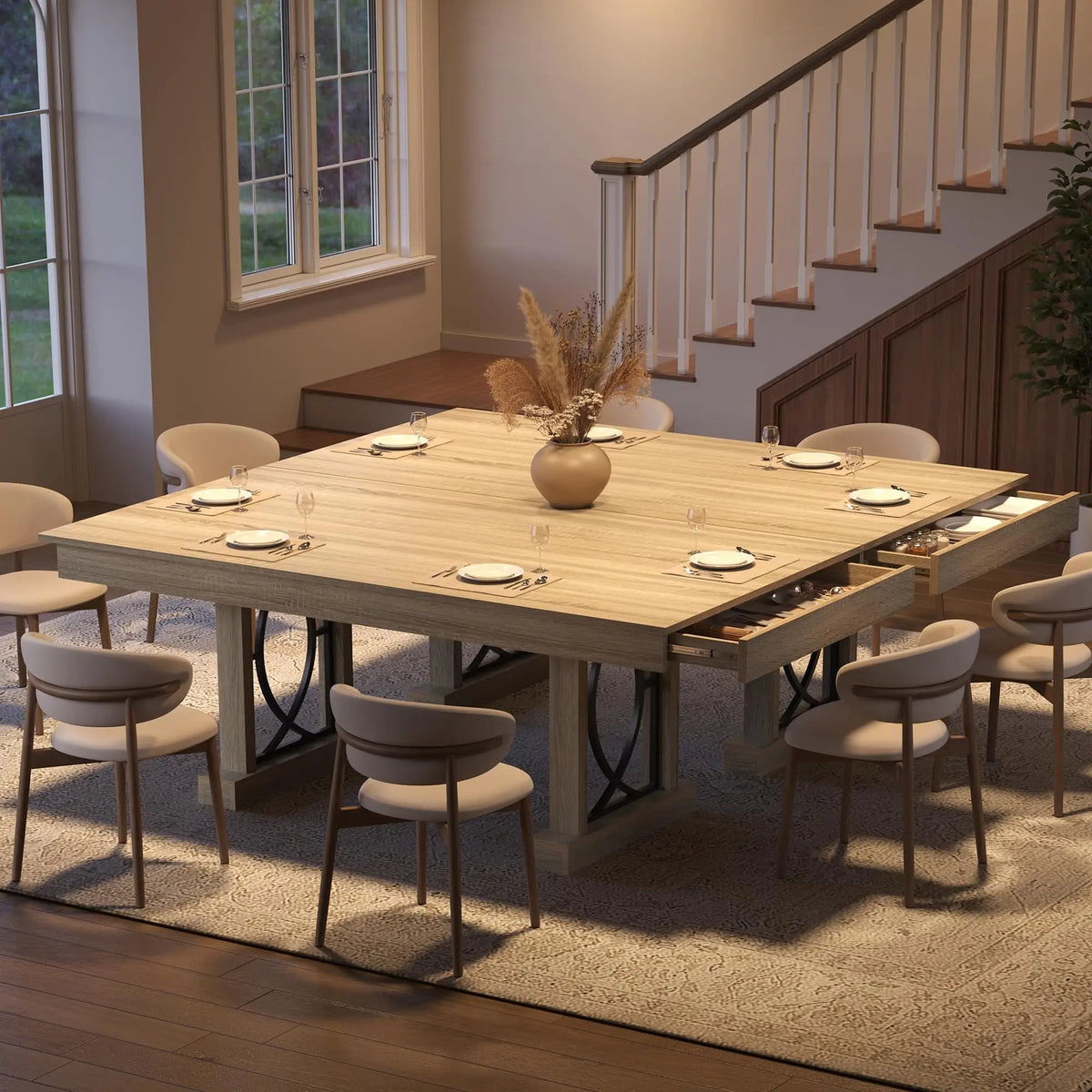 Hobbylane Dining Table With Storage Drawers Wood Kitchen Table